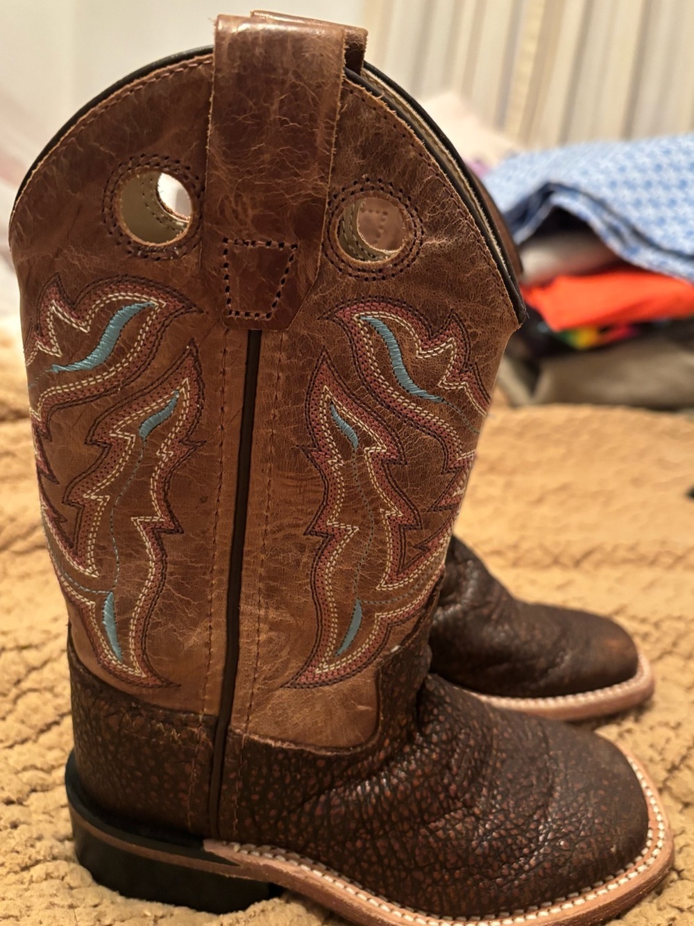 Old West BSC 1819 kids unisex Western Cowboy Boots w/ Blue Stitching 8.5 - Picture 2 of 7